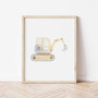Construction vehicle canvas set for baby nursery, white-background transportation prints ideal for decorating boys rooms