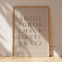 Vintage alphabet canvas print in muted beige for nursery decor, A-Z letters chart, gender-neutral kids room or playroom Vintage alphabet canvas print in muted beige for nursery decor, A-Z letters chart, gender-neutral kids room or playroom