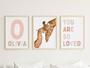 Personalized Boho Giraffe Nursery Canvas Set For Baby Girl Room, Blush Pink Wall Art