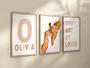 Personalized Boho Giraffe Nursery Canvas Set For Baby Girl Room, Blush Pink Wall Art