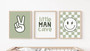 Smiley face checkered nursery wall art canvas in sage green tones, sweet baby shower gift for a neutral baby boy room
