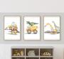 Baby Boy Dinosaur Canvas Set - Construction Theme Nursery Wall Art