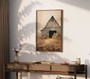 Vintage barn landscape canvas print with rustic farmhouse charm, neutral tones for country style home wall decor