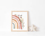 Boho rainbow wildflowers nursery canvas set of 3, minimalist style, muted dusty rose and mustard prints for above crib
