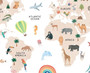 Safari animal world map canvas printable, labeled continents and oceans with animals for homeschool or classroom decor