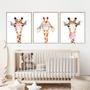 Heartfelt Giraffe Nursery Canvas Trio For Girl's Bedroom Decor - Adorable Kids Room Art