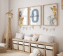 Safari nursery canvas set, 4-piece personalized jungle animals wall art; lion, elephant, giraffe, zebra, neutral boho