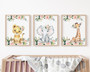 Safari jungle nursery canvas wall art, personalized with baby girl’s name, adventure decor for a jungle-themed nursery