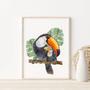 Jungle Nursery Canvas With Toucan Watercolor For Boho Themed Kids Room Decor