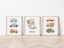 Vehicle Nursery Wall Art For Baby Boys Canvas | Custom Name Prints With Trucks And Cars For Playroom