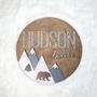 Personalized Round Wood Nursery Sign - 3D Mountain Woodland Theme For Baby Room Decor