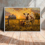 Rustic farmhouse canvas art of a grazing cow in wildflower meadow, sepia tones, vintage country wall decor for kitchen.