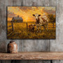Rustic farmhouse canvas art featuring a peaceful grazing cow, minimalist style, versatile decor for living room or kitchen.