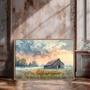 Rustic Farmhouse Barn Canvas For Countryside Lovers - Scenic Rural Meadow Wall Art With Wildflowers For Living Room Decoration