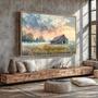 Rustic Farmhouse Barn Canvas For Countryside Lovers - Scenic Rural Meadow Wall Art With Wildflowers For Living Room Decoration