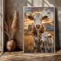 Rustic Farmhouse Framed Canvas Wall Art With Cow And Calf - Animal DéCor For Living Room Or Barn Style