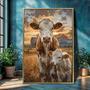 Rustic Farmhouse Framed Canvas Wall Art With Cow And Calf - Animal DéCor For Living Room Or Barn Style