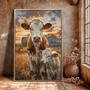 Rustic Farmhouse Framed Canvas Wall Art With Cow And Calf - Animal DéCor For Living Room Or Barn Style