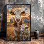 Rustic Farmhouse Framed Canvas Wall Art With Cow And Calf - Animal DéCor For Living Room Or Barn Style