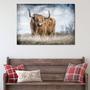 Personalized Rustic Farmhouse Highland Cow Canvas For Living Room – Cattle Ranch Decor Art, Farmhouse Animal Portrait