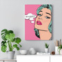 Personalized pop art canvas, Warhol-style four-panel grid from your photo, pastel tones, square format for home office walls