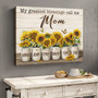Sunflower canvas wall art with My Greatest Blessings Call Me Mom quote, personalized with children's names Mother's Day gift