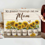 Sunflower canvas print featuring My Greatest Blessings Call Me Mom, custom kids' names, meaningful Mother's Day gift