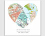 Long-distance gift Mother's Day canvas for mom from daughter with two-location heart map, blush pink, portrait