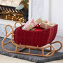 Decorative Red Rattan Sleigh Basket for Christmas Gifts