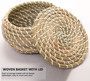 Hand Woven Straw Small Round Wicker Basket With Lid for Home Organization