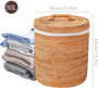 Large Round Wicker Basket with Lid and Removable Liner Bag for Laundry Storage