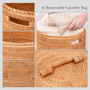 Large Round Wicker Basket with Lid and Removable Liner Bag for Laundry Storage