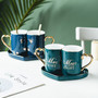 Modern Ceramic Couple Mugs with Heart Saucer Gift Set