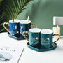 Modern Ceramic Couple Mugs with Heart Saucer Gift Set