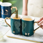 Modern Ceramic Couple Mugs with Heart Saucer Gift Set