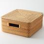 Rectangle Rattan Storage Basket with Lid for Home Organization