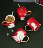 Red Ceramic Couple Mug Set for Wedding Gift with Heart Saucer