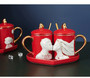 Red Ceramic Couple Mug Set for Wedding Gift with Heart Saucer