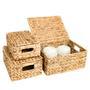 Set of 3 Handwoven Rectangular Rattan Baskets with Lid