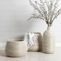 Set of 3 Large White Wicker Vases – Natural Seagrass Floor Vase for Home Decor