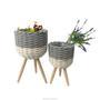 Stylish Cotton Rope Planter Basket with Wood Legs