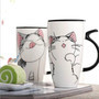 Tall Ceramic Cat Mug with Tail Handle and Silicon Lid