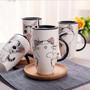 Tall Ceramic Cat Mug with Tail Handle and Silicon Lid