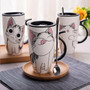 Tall Ceramic Cat Mug with Tail Handle and Silicon Lid