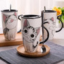 Tall Ceramic Cat Mug with Tail Handle and Silicon Lid