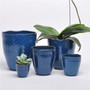 Glossy Glazed Blue Ceramic Plant Pot - Indoor/Outdoor