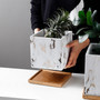 Gold and White Square Ceramic Plant Pot with Marble Effect