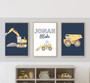 Customizable Construction Nursery Canvas Art Set - Dump Truck, Excavator, Bulldozer For Kids Room Decor