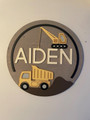 Custom Round Wood Name Sign With Construction Theme For Kids Room Nursery & Baby Shower Gift