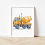 Personalized Construction Vehicles Canvas Set For Kids' Room: Excavator, Dump Truck, Concrete Mixer